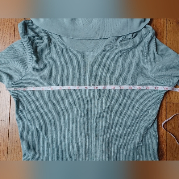 Sundance Sz L Mint Everyday Compliments Waffle Knit Cowl Neck Embroidered Sleeve - Picture 3 of 10